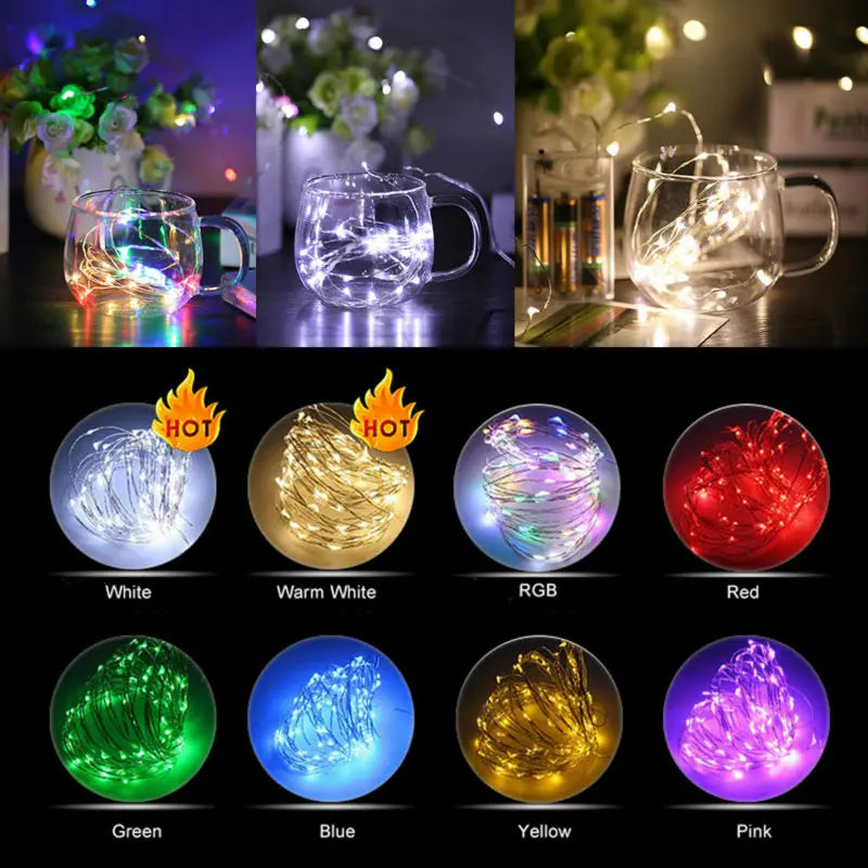 Battery Operated 2M (6.6 ft) Copper Wire Fairy String Lights - 20 LED Timer for Wedding, Christmas & Party Decor