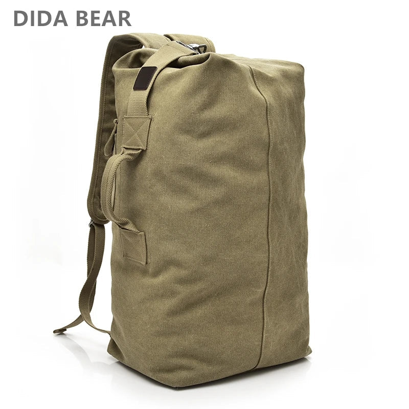 Men's Canvas Travel Backpack - Large Capacity 20-35L Mountaineering Shoulder Bag with Multiple Pockets