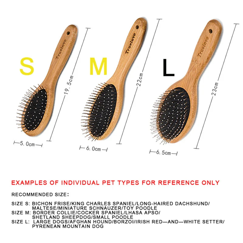 Round Pet Grooming Comb with Bamboo Handle – Stainless Steel Pin Brush for Cats & Dogs (Small/Medium/Large)