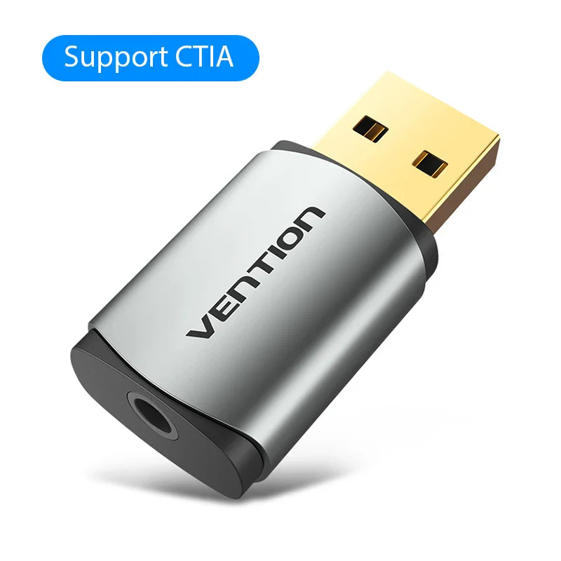 USB 2-in-1 External Sound Card 3.5mm Audio Adapter for Earphones, Headsets & PC
