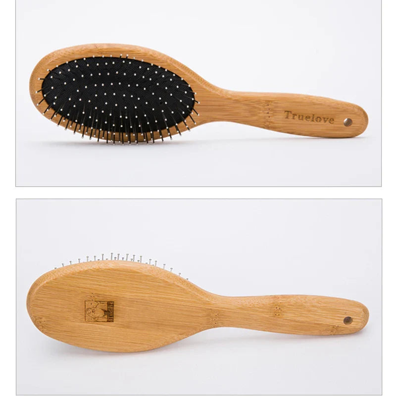 Round Pet Grooming Comb with Bamboo Handle – Stainless Steel Pin Brush for Cats & Dogs (Small/Medium/Large)