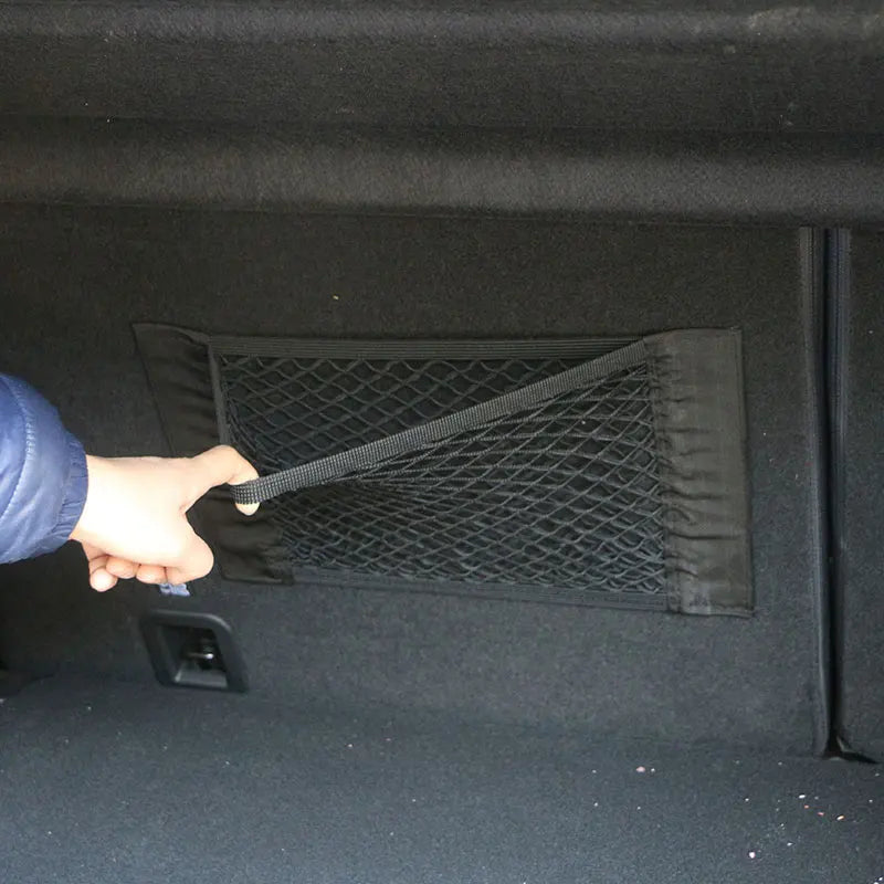 Car Trunk Storage Mesh Net Bag 40×20 cm (15.7×7.9 in) Adhesive Elastic Organizer Pocket — Universal Fit