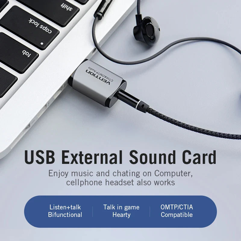 USB 2-in-1 External Sound Card 3.5mm Audio Adapter for Earphones, Headsets & PC
