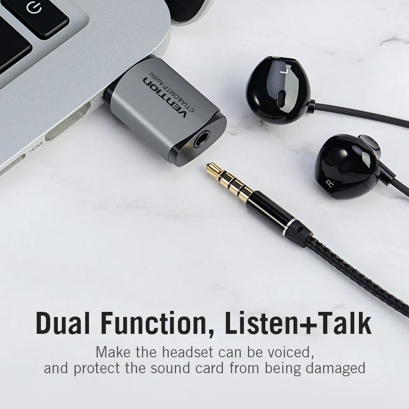 USB 2-in-1 External Sound Card 3.5mm Audio Adapter for Earphones, Headsets & PC