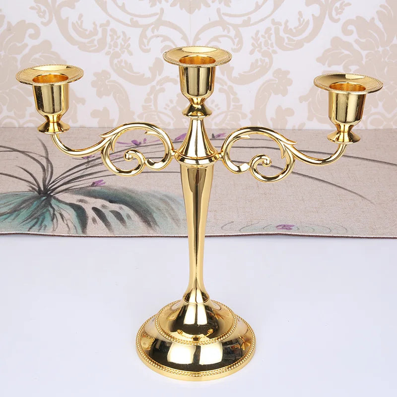 3-Arm Metal Candelabra 10.8 in (27 cm) Retro Candlestick Holder Silver Gold Black Bronze for Wedding & Home Decor