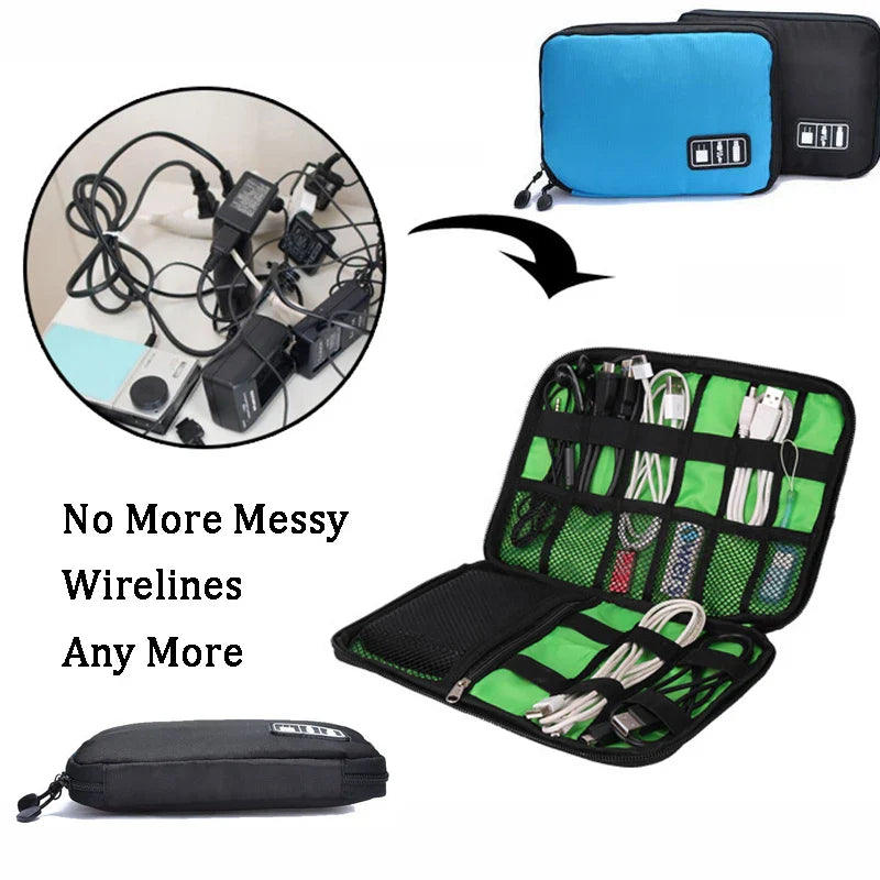 Waterproof Nylon Cable Organizer Bag 24 x 16 x 2.5 cm (9.4 x 6.3 x 1.0 in) – Travel Electronics Case for USB Drives Chargers Power Bank – Camping & Hiking