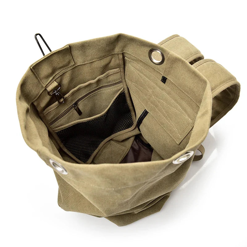 Men's Canvas Travel Backpack - Large Capacity 20-35L Mountaineering Shoulder Bag with Multiple Pockets