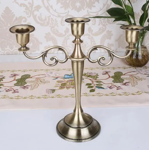 3-Arm Metal Candelabra 10.8 in (27 cm) Retro Candlestick Holder Silver Gold Black Bronze for Wedding & Home Decor