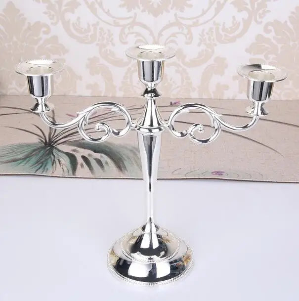 3-Arm Metal Candelabra 10.8 in (27 cm) Retro Candlestick Holder Silver Gold Black Bronze for Wedding & Home Decor