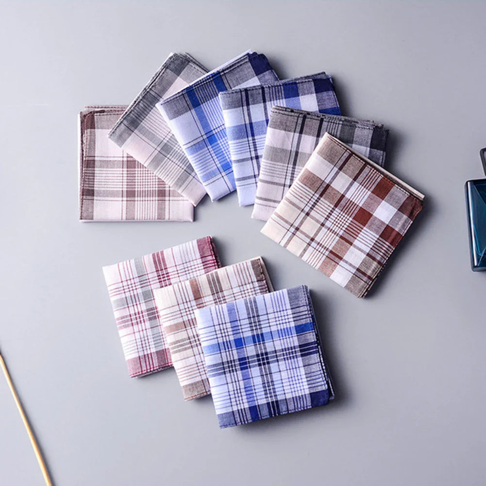 5-Pack Cotton Plaid Stripe Handkerchiefs 38 x 38 cm (15 x 15 in) Men’s Pocket Squares for Casual & Business