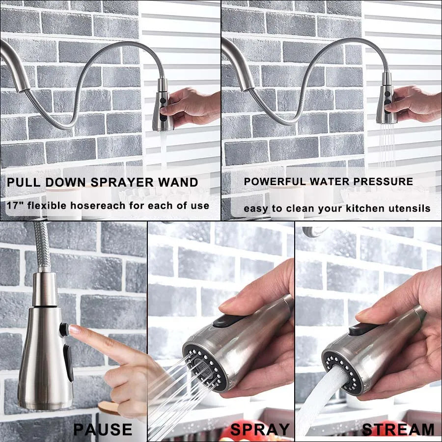 Black 360° Rotating Kitchen Faucet with Pull-Out Sprayer – 3-Way Filtered Hot & Cold Mixer Tap