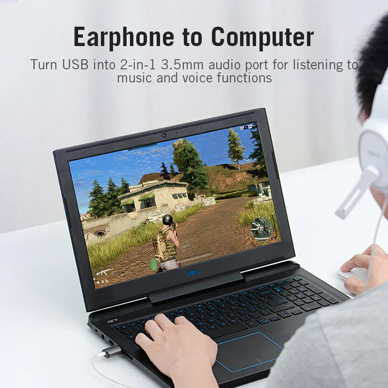 USB 2-in-1 External Sound Card 3.5mm Audio Adapter for Earphones, Headsets & PC