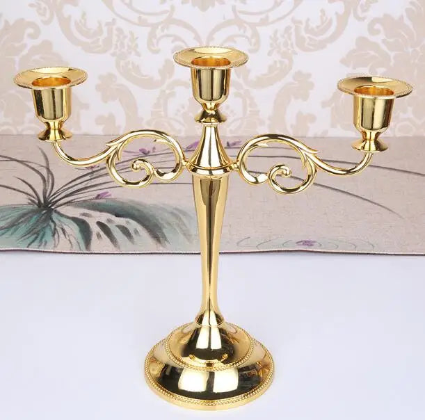 3-Arm Metal Candelabra 10.8 in (27 cm) Retro Candlestick Holder Silver Gold Black Bronze for Wedding & Home Decor