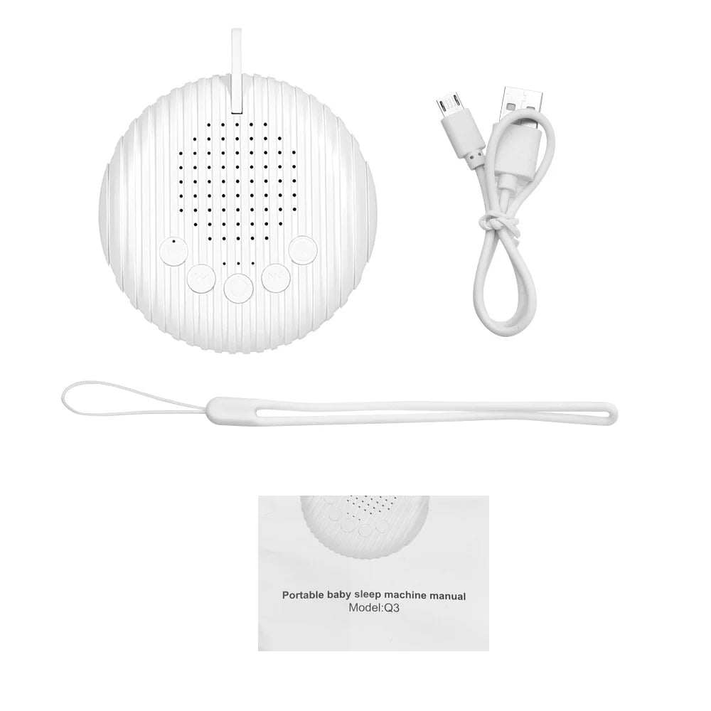Portable Baby White Noise Machine — 10 Soothing Sounds, USB Rechargeable, Volume Adjustable, with Lanyard