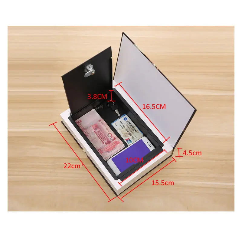 Hidden Book Safe with Key Lock — Metal Interior Stash Box for Cash, Jewelry & Passports — Realistic Classic Book Design