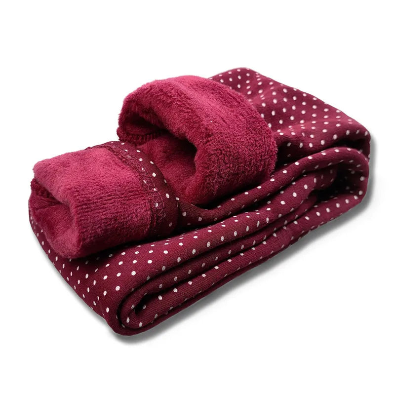 Girls Velvet Dot Leggings – Stretch Cotton Warm Winter Trousers with Elastic Waist
