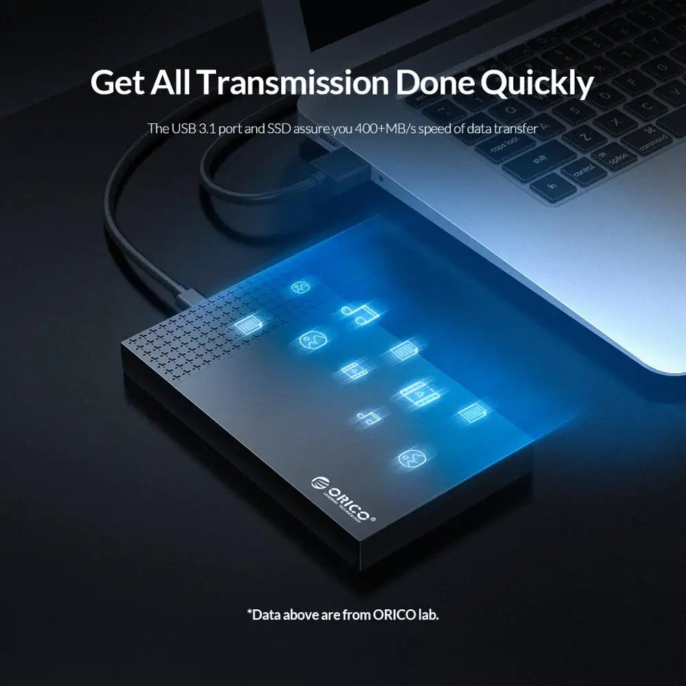 USB-C 2.5-inch (63.5 mm) SATA to USB 3.1 HDD/SSD Enclosure UASP 6Gbps - Tool-Free External Hard Drive Case