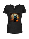 Halloween Cat Juniors V Neck T-Shirt