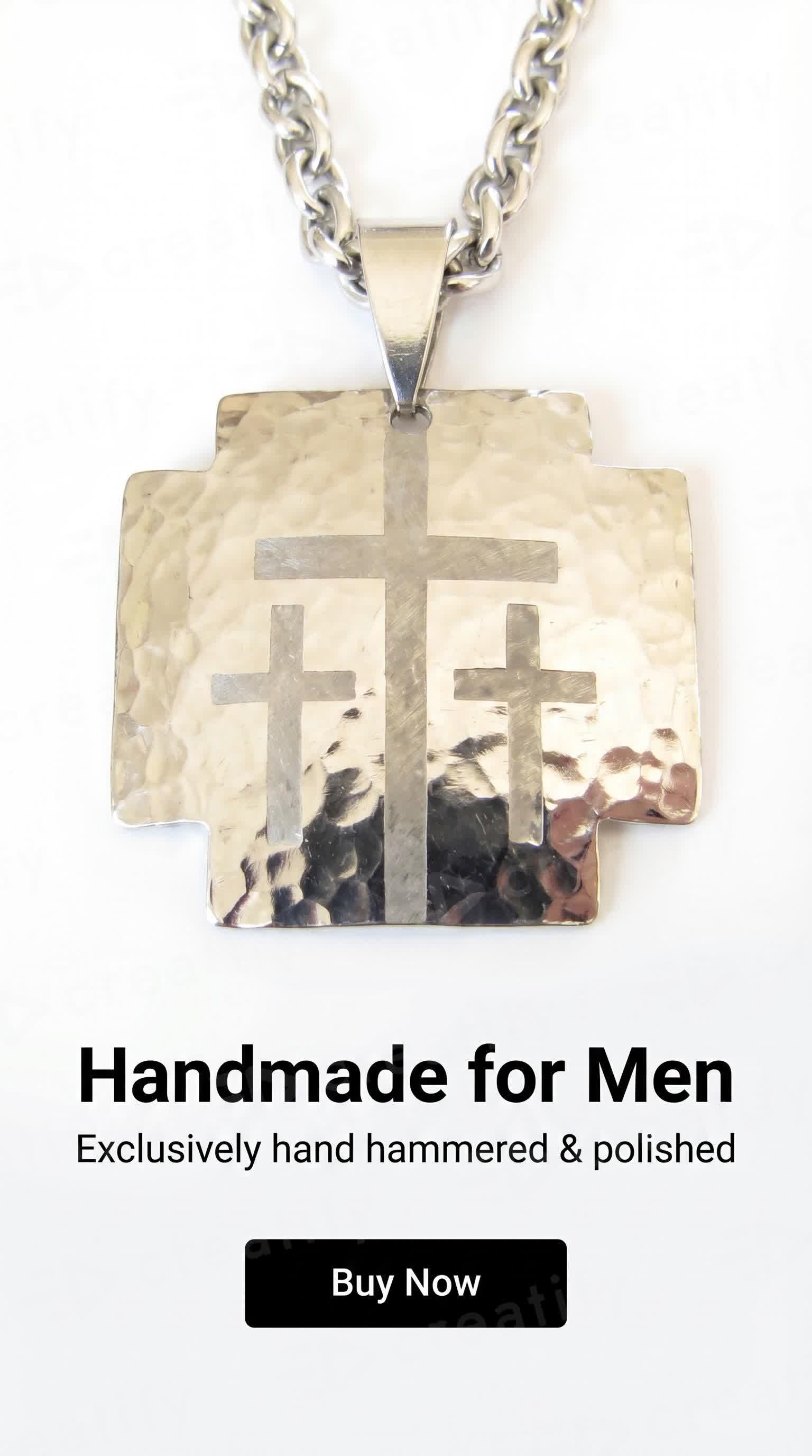 Hand hammered 3 cross dog tag necklace custom personalized heavy keel chain for men
