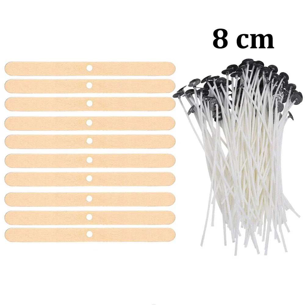 Pre-Waxed Cotton-Core Candle Wicks with Metal Sustainer Tabs, 100-Pack, 1.0–7.9 in (2.6–20 cm) for DIY Candle Making