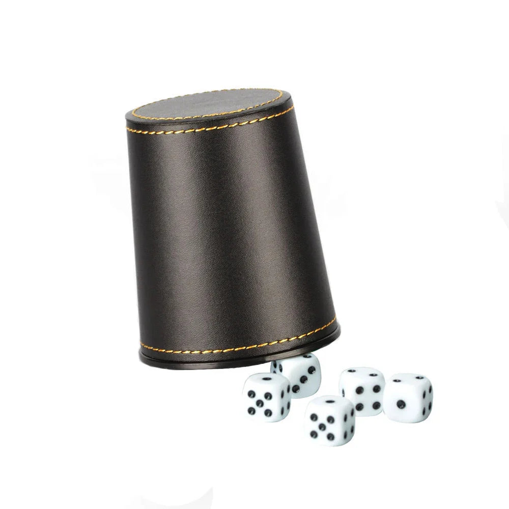 PU Leather Flannel-Lined Dice Cup Set — 1 Cup + 5 Dice (12mm / 0.47 in) for Game Night, Bar & KTV