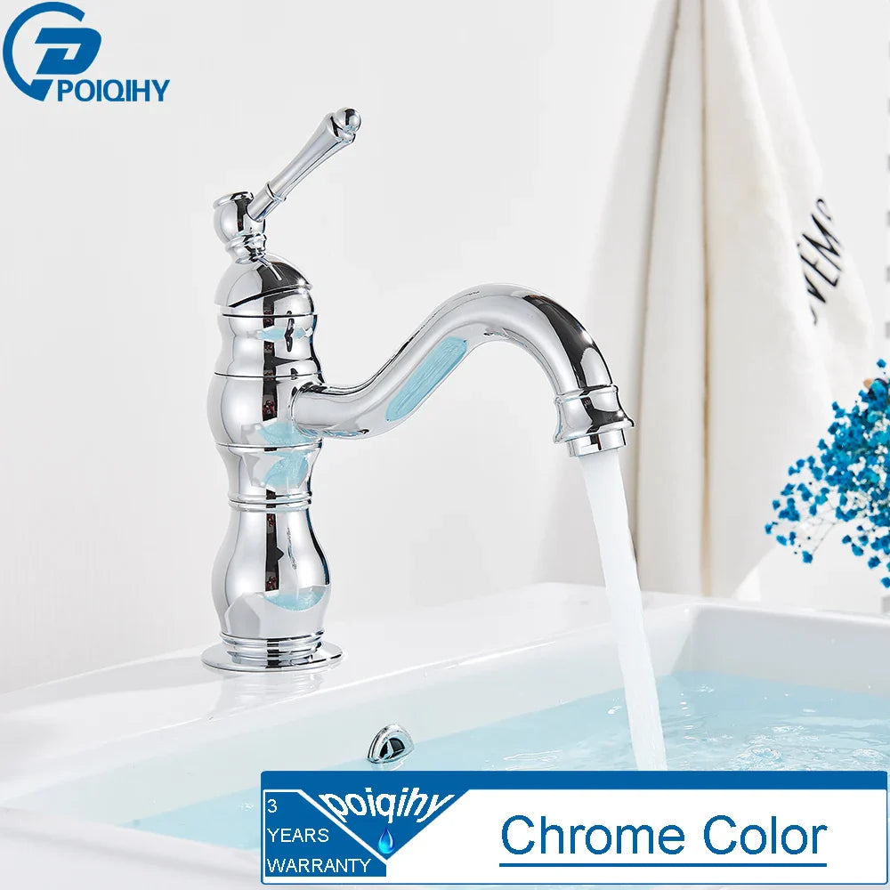 Antique Brass Vessel Sink Faucet Deck-Mounted Single-Hole Bathroom Basin Mixer Tap, Single Handle, Hot & Cold