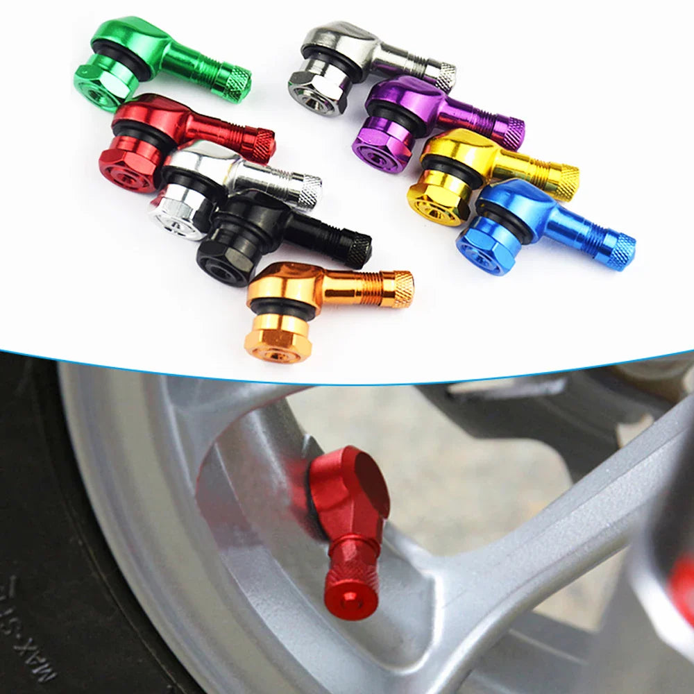 2-Pack 90° Aluminum Motorcycle Tubeless Valve Stem Caps — 11.3mm (0.45in) Fit