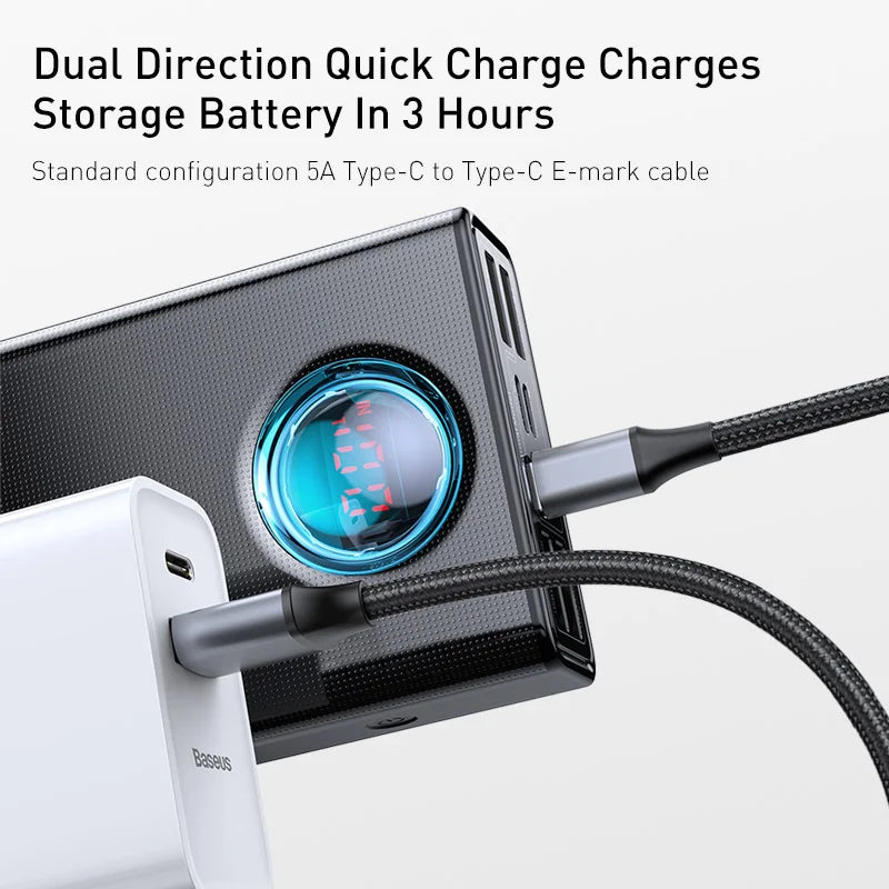 65W 30000mAh USB-C Power Bank PD Quick Charge Portable Charger with Digital Display & Built-in Cables for Smartphone and Laptop