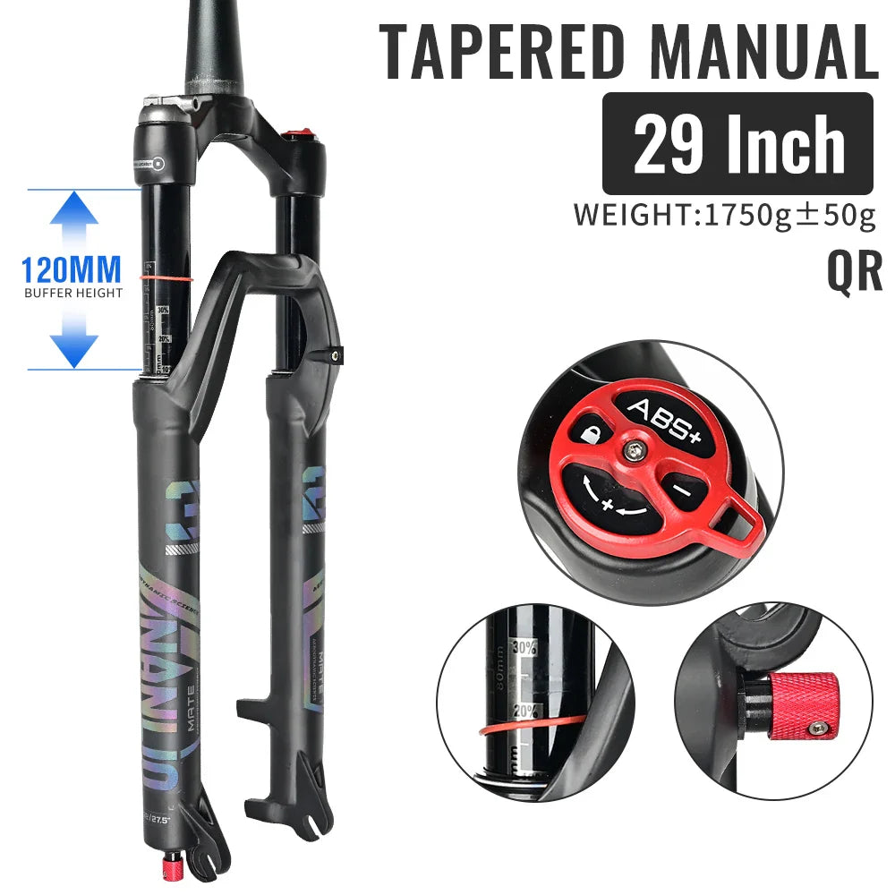 Air Suspension MTB Fork Rebound and Lockout Adjustment 26 / 27.5 / 29-Inch Straight or Tapered, 120mm (4.7in) & 140mm (5.5in) Travel