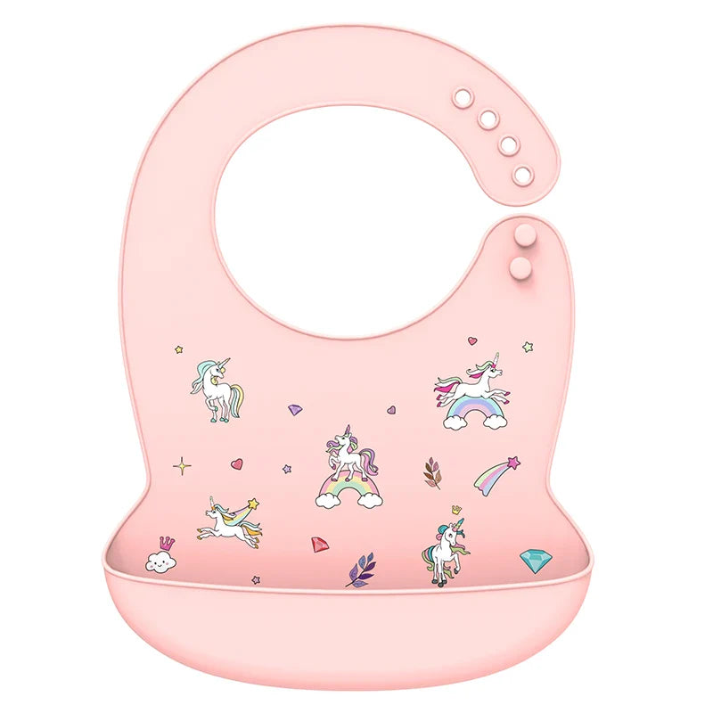 Silicone Baby Bib Waterproof Adjustable Cartoon Banana Feeding Bib with Pocket BPA-Free for 1-3 Years