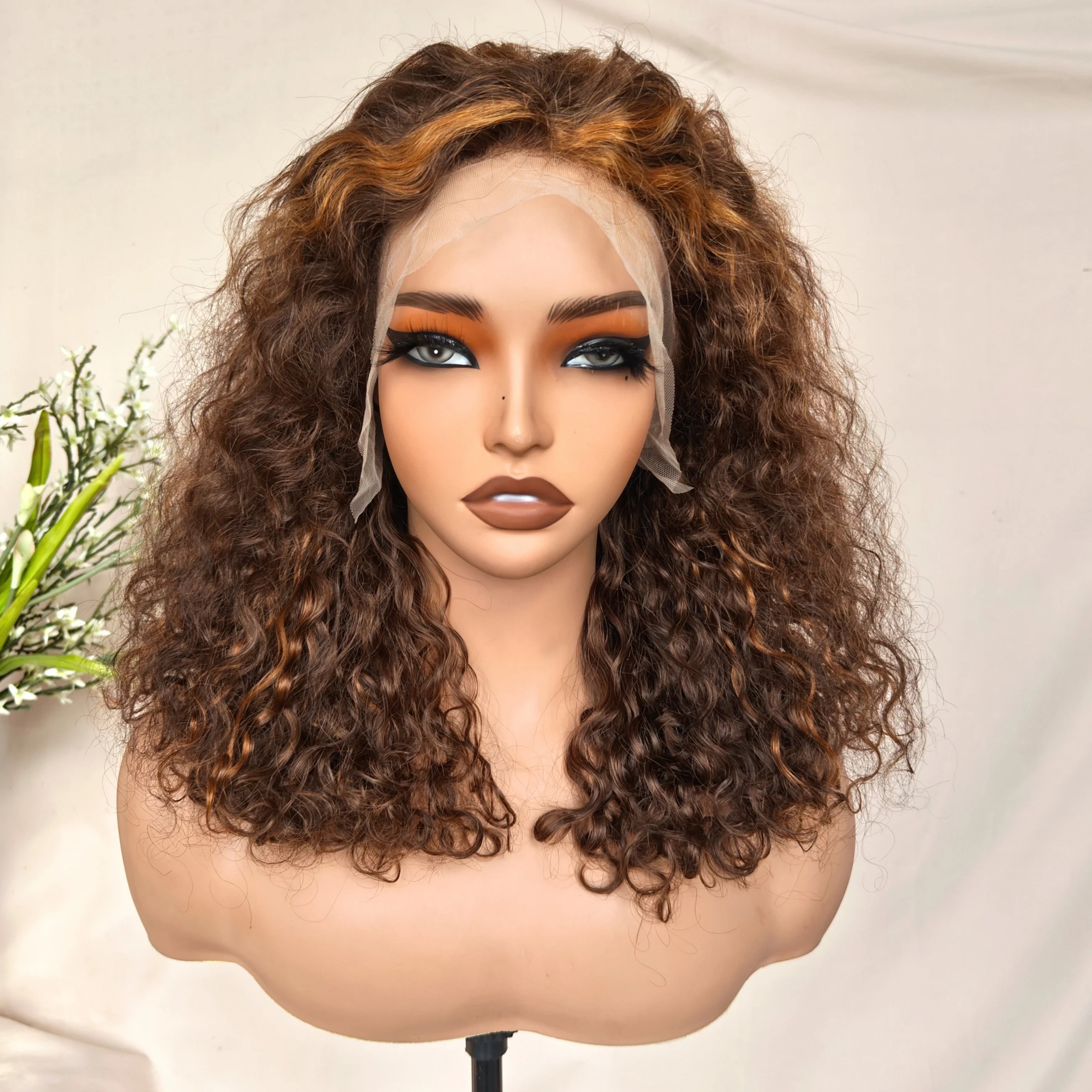 12A Honey Blonde 5*5 Lace Front 200% Remy Hair Short Highlight Rose Curly Pixie Cut Bob Highlight Human Hair Wig for Black Women