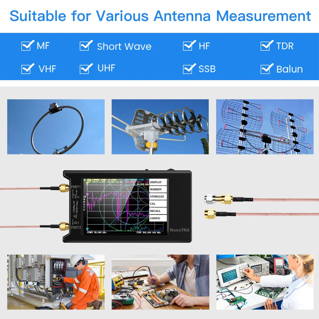 4.0-Inch (10.2 cm) Portable Vector Network Analyzer 10 kHz–1.5 GHz HF VHF UHF Antenna Analyzer with SD Card Slot, 1950 mAh Battery, USB-C
