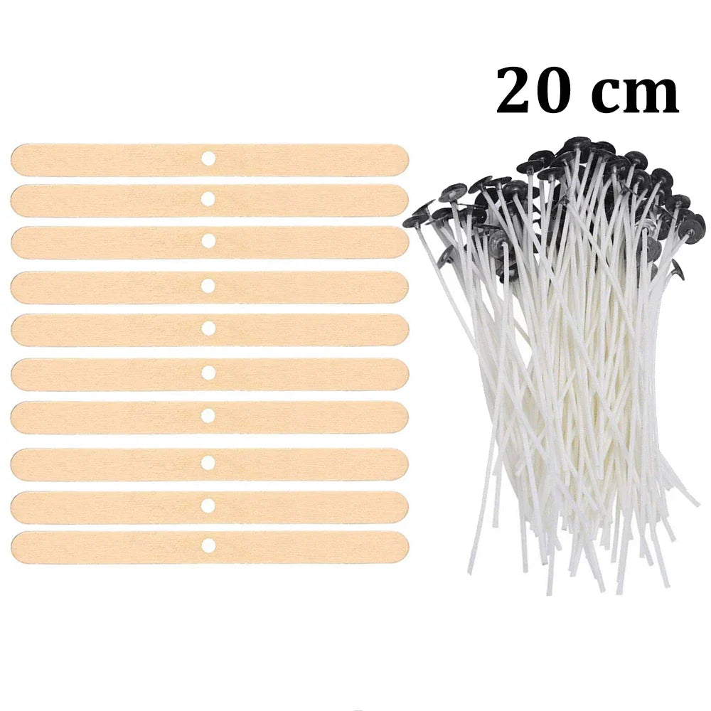 Pre-Waxed Cotton-Core Candle Wicks with Metal Sustainer Tabs, 100-Pack, 1.0–7.9 in (2.6–20 cm) for DIY Candle Making