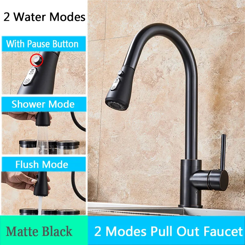 Chrome Deck-Mounted Pull-Out Kitchen Faucet - Single-Handle Single-Hole Mixer Tap with Ceramic Valve & Stream Sprayer