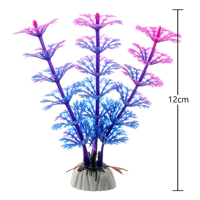 Artificial Aquarium Plants – Plastic Underwater Green Shrubs with Resin Base, Fish Tank Decoration
