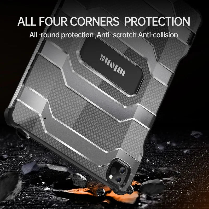 Military Shock Proof Rugged Kickstand Cover for Ipad Mini 6 2022 2024 Pro 11 12.9 13 Clear Case for Ipad 8/9/10th Gen Air4/5/6
