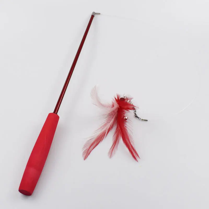 Interactive Cat Feather Teaser Wand - Retractable 15-38 in (37-100 cm) with 5 Refill Heads & Bell