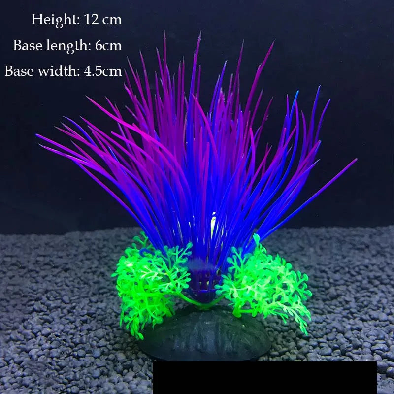 Artificial Aquarium Plants – Plastic Underwater Green Shrubs with Resin Base, Fish Tank Decoration