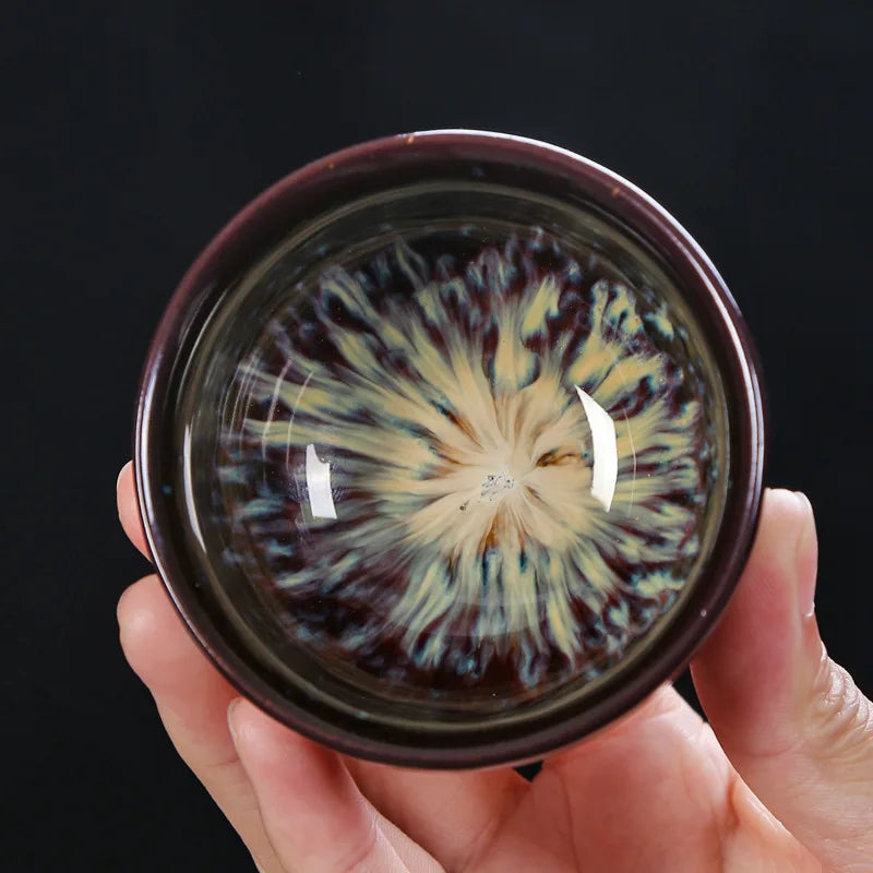 1-Pc Temmoku Glaze Jian Zhan Porcelain Kung Fu Tea Cup - Handmade Ceramic Teacup for Oolong & Pu'er