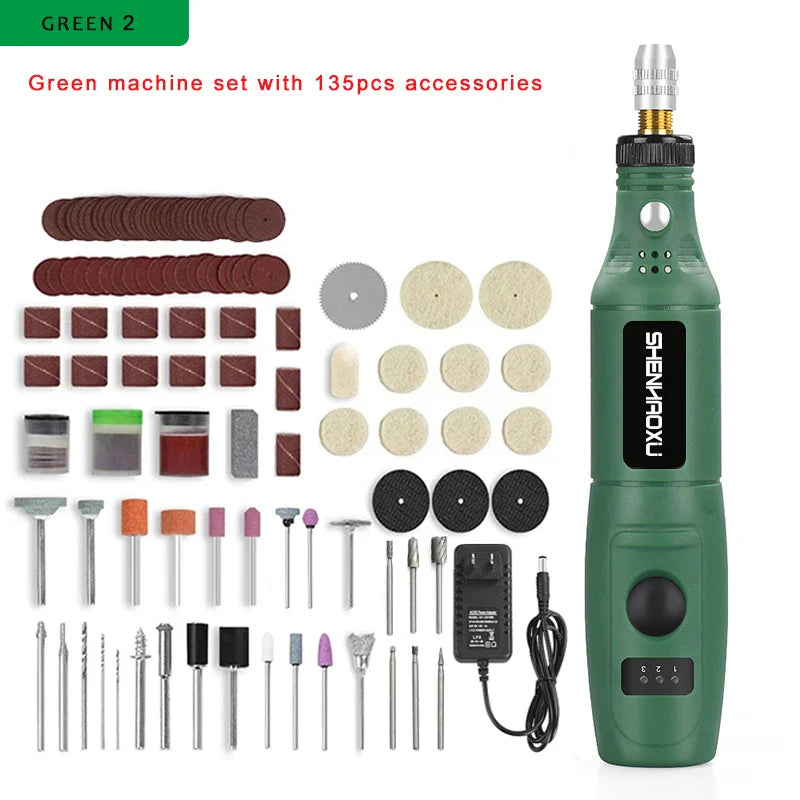Mini Rotary Tool Kit — 3-Speed Engraver & Grinder with 25-Piece Accessories (100–240V / 3.7V)