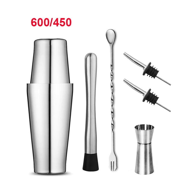 Stainless Steel Boston Cocktail Shaker — 18.6oz (550ml) & 25.4oz (750ml) Martini Mixer for Home Bar & Bartenders
