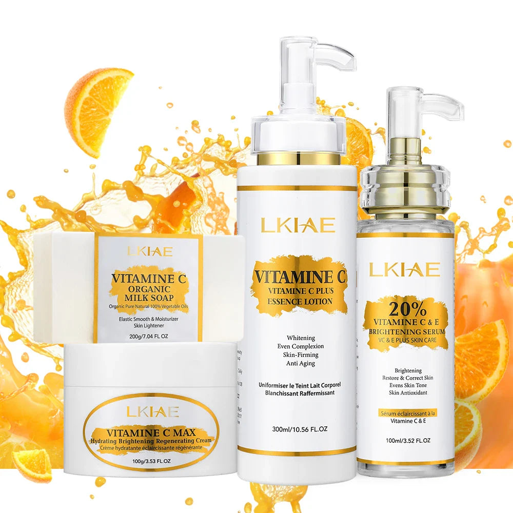 100% Natural Skin Care Set Anti-Aging Face Cream & Lotion Serum Soap 4pcs Private Label Vitamin C  Skin Care Set for Black Women