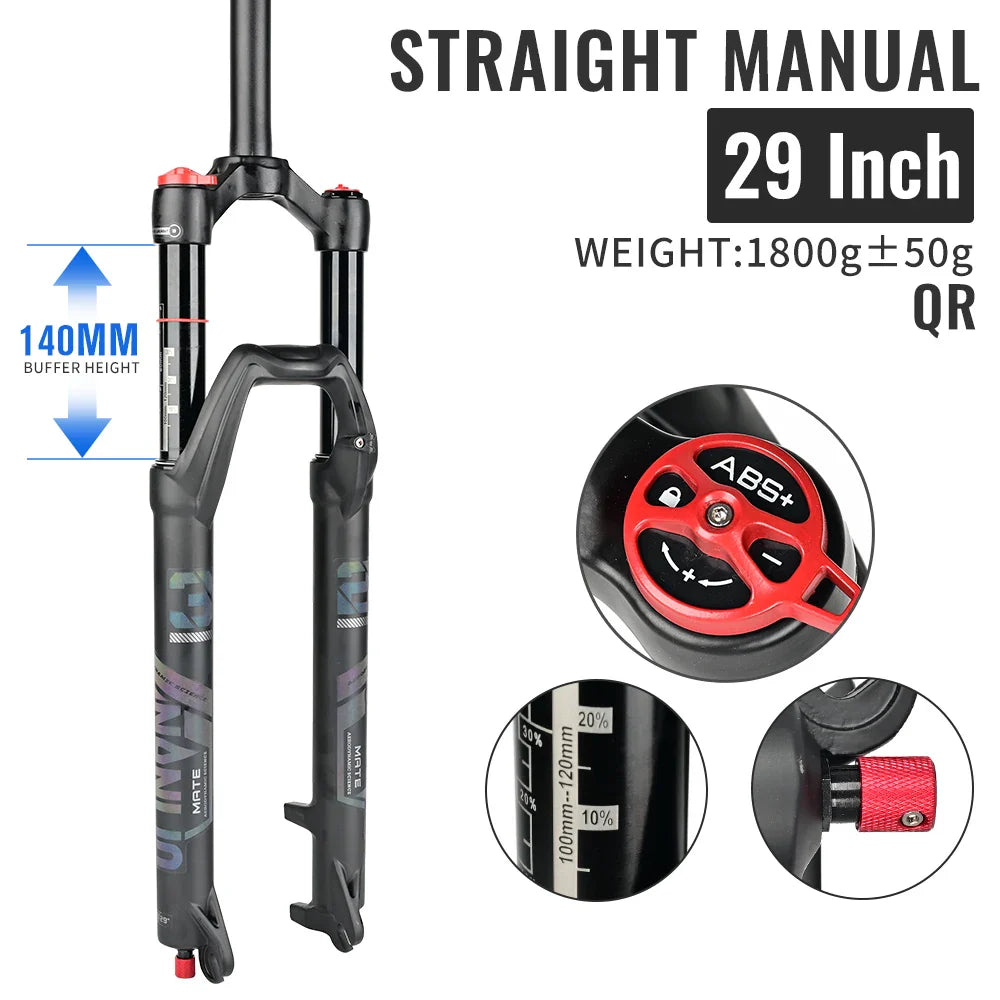 Air Suspension MTB Fork Rebound and Lockout Adjustment 26 / 27.5 / 29-Inch Straight or Tapered, 120mm (4.7in) & 140mm (5.5in) Travel