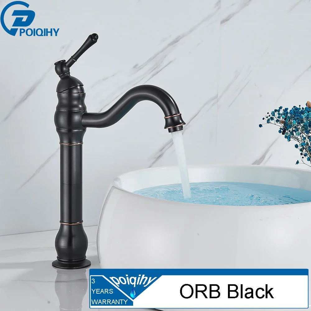 Antique Brass Vessel Sink Faucet Deck-Mounted Single Hole Hot & Cold Mixer Tap for Bathroom
