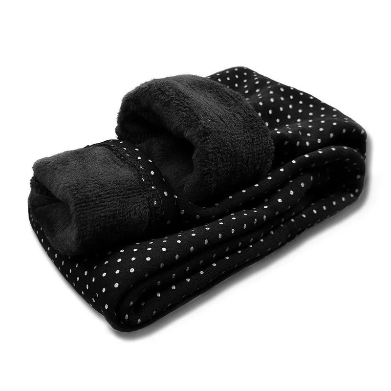 Girls Velvet Dot Leggings – Stretch Cotton Warm Winter Trousers with Elastic Waist