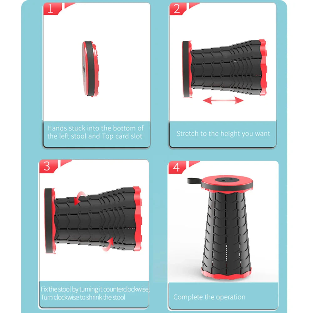 Portable Telescopic Folding Stool, Lightweight Plastic Camping & Fishing Seat, Queue Chair