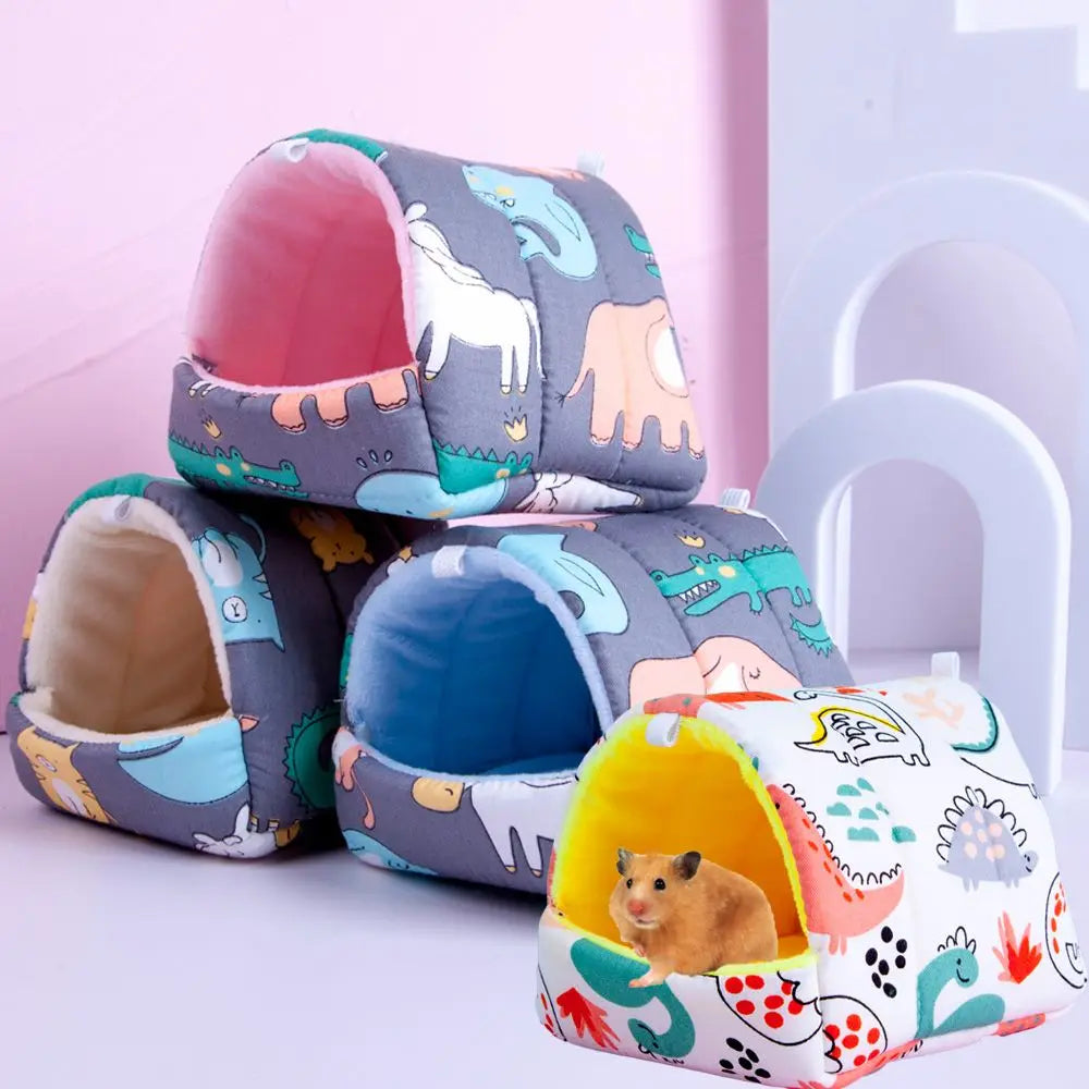Cute Cartoon Plush Hanging Pet Nest — Warm Small Animal Sleeping Bed for Hamster, Guinea Pig, Rabbit (S/M/L/XL 3.15–7.87 in / 8–20 cm)