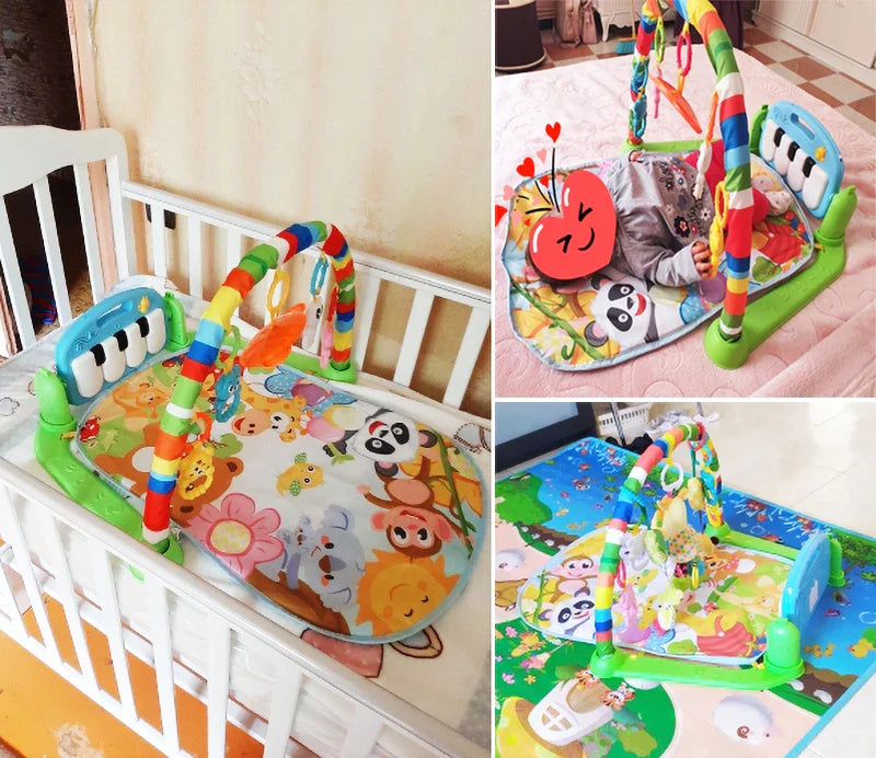 Musical Baby Activity Gym Play Mat with Light-Up Piano Keyboard and Hanging Toys