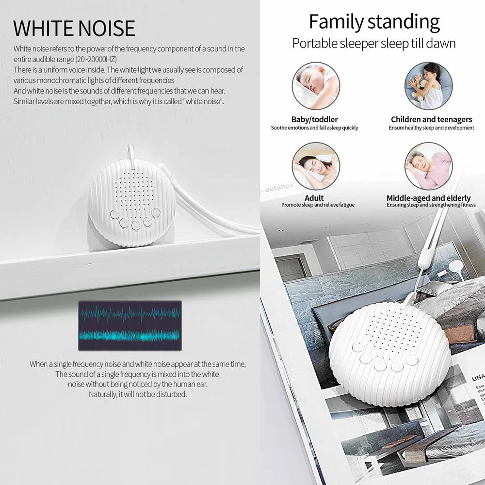 Portable Baby White Noise Machine — 10 Soothing Sounds, USB Rechargeable, Volume Adjustable, with Lanyard