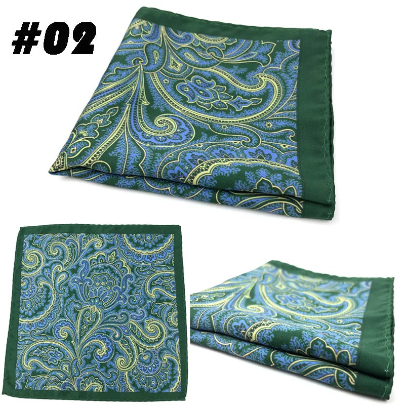 Men's Printed Pocket Square Handkerchief 9.1 x 9.1 in (23 x 23 cm) Paisley Retro Dress Hanky